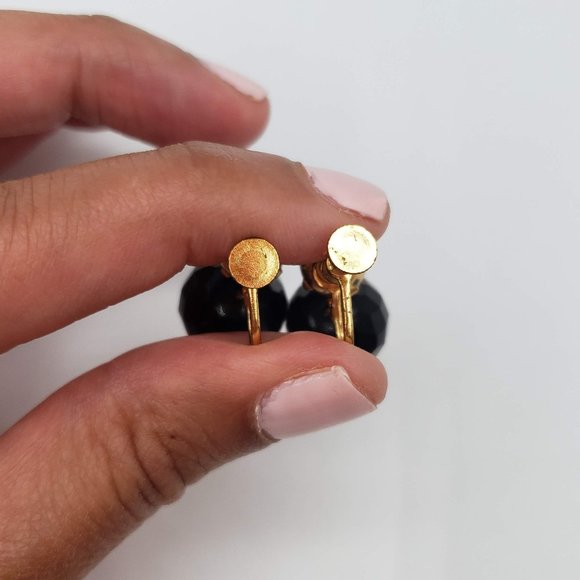 Vintage Black Ball Charm Non-Pierced Screw-back Drop Earrings - Picture 6 of 8